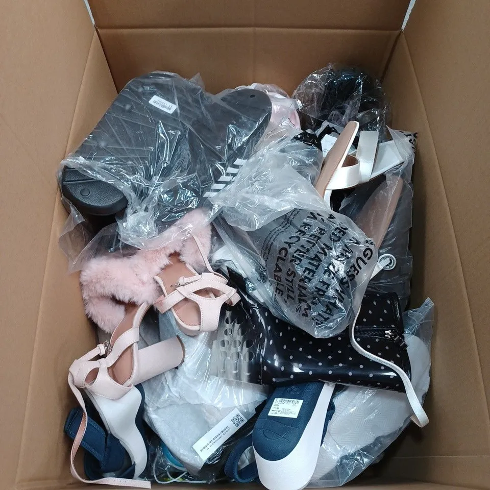 BOX TO CONTAIN APPROXIMATELY 20 X ASSORTED PAIRS OF SHOES, BRANDS INCLUDE TOPSHOP, PRIMARK & BE-MINE ETC 