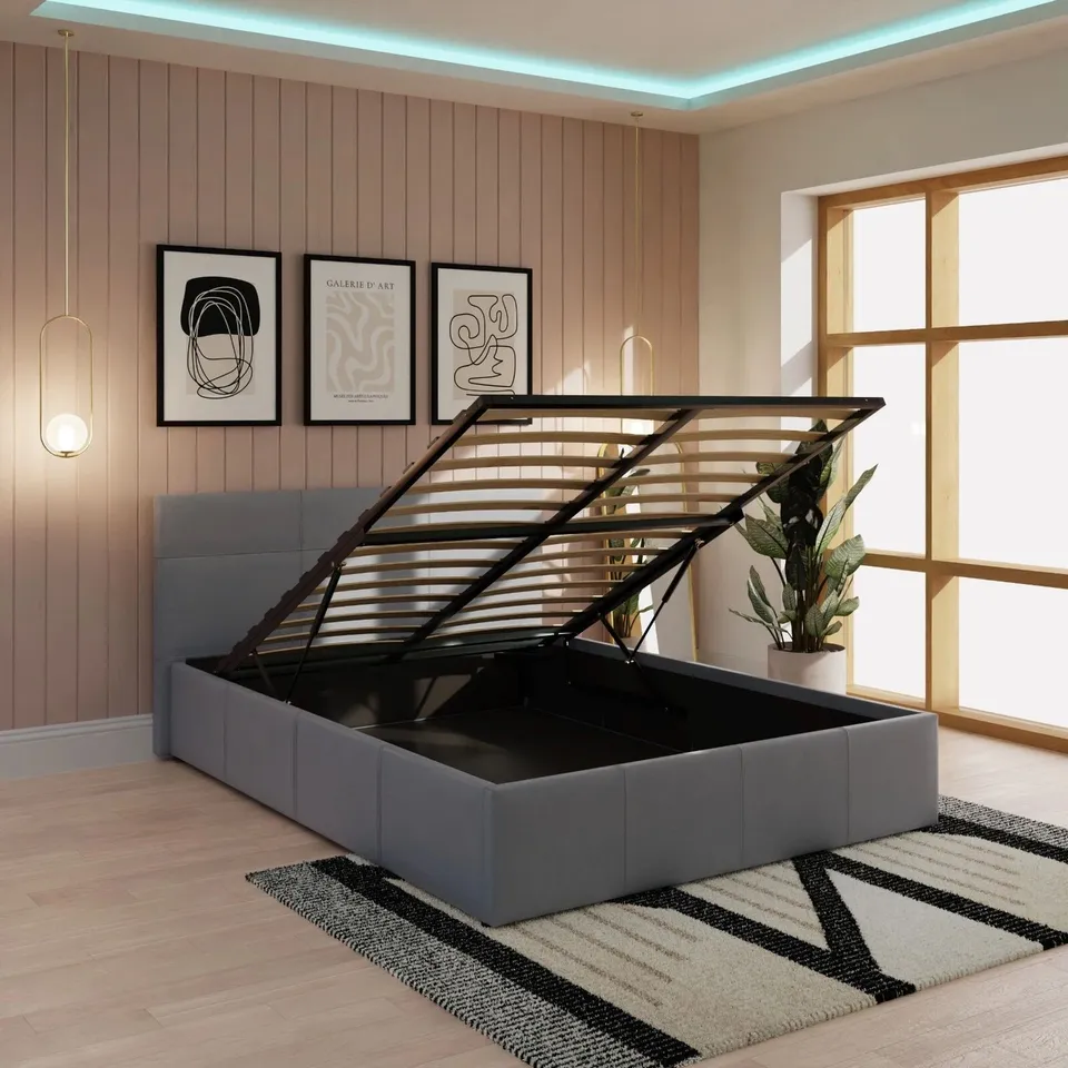 BOXED END LIFT OTTOMAN BED//SMALL DOUBLE - GREY HOPSACK (2 BOXES)