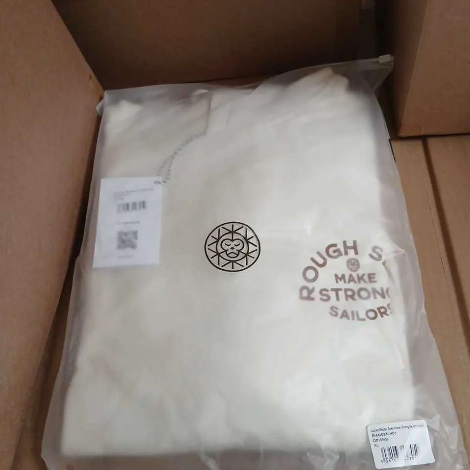 BAGGED BRASS MONKEY LADIES ROUGH SEA MAKE STRONG SAILORS HOODY OFF WHITE SIZE XL