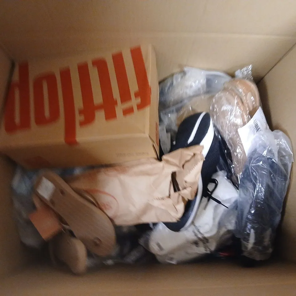 BOX OF APPROXIMATELY 12 PAIRS OF ASSORTED SHOES IN VARIOUS COLOUR, STYLES AND SIZES