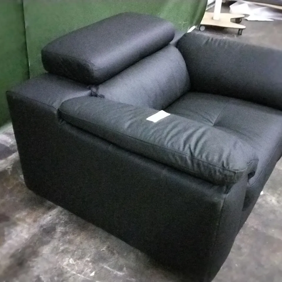 DESIGNER BLACK FAUX LEATHER ARM CHAIR WITH ADJUSTABLE HEADREST