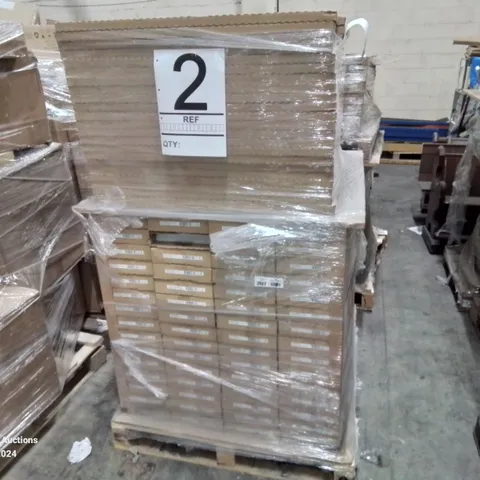 PALLET OF BRAND NEW ITEMS TO INCLUDE: 69 X 245MM CURVED DOOR FILLER GREY GLOSS 426547, 120 X MODULAR BEDROOM GREY SHAKER 3DRAWER NARROW FRONTS 518660