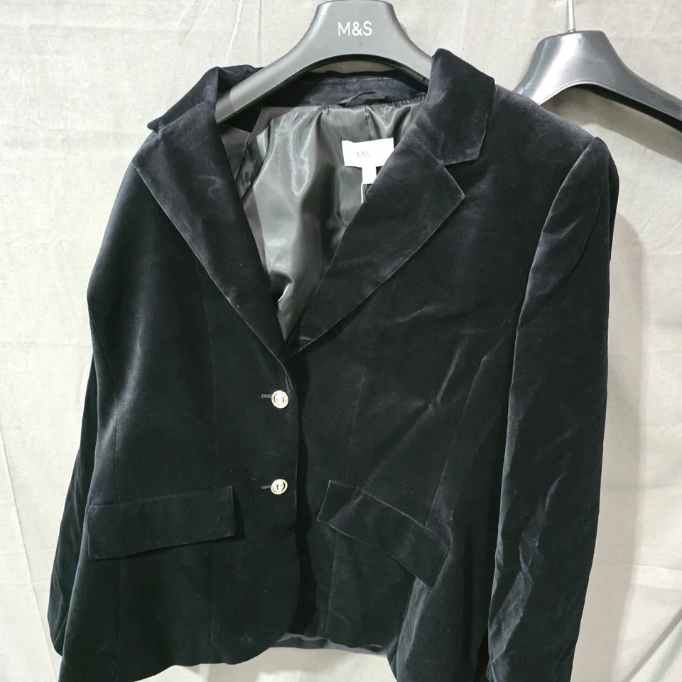 M&S WOMEN'S BLACK VELVET BLAZER – COTTON RICH