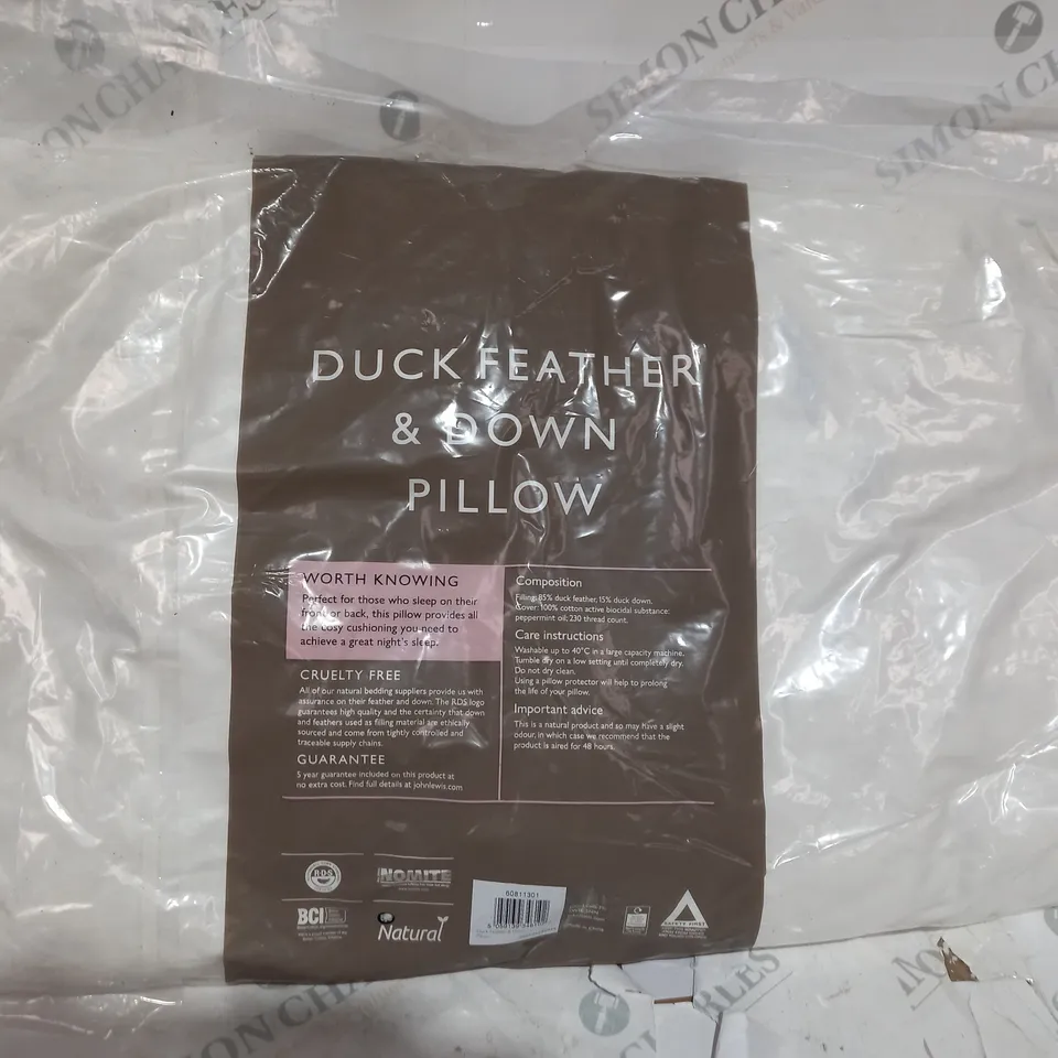 PACKAGED JOHN LEWIS DUCK FEATHER & DOWN PILLOW 