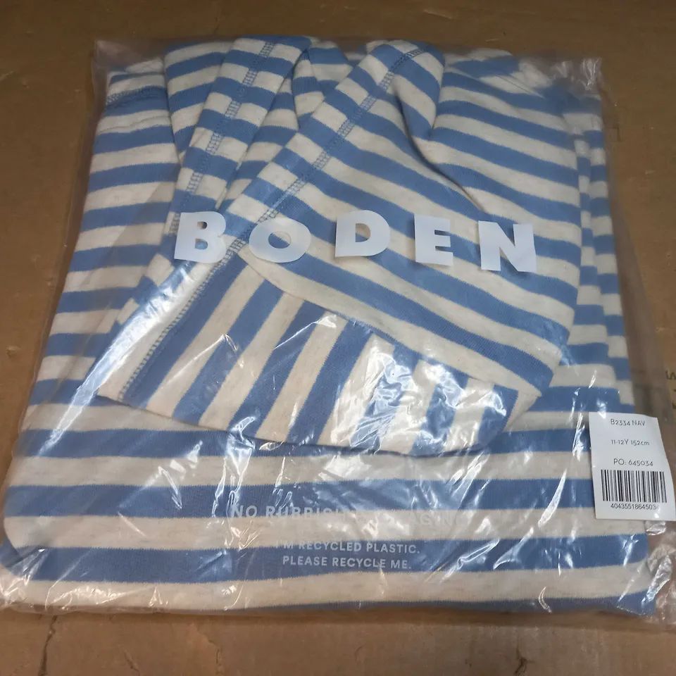 MINIBODEN BLUE/WHITE STRIPED HOODED JUMPER - 11-12 YEARS