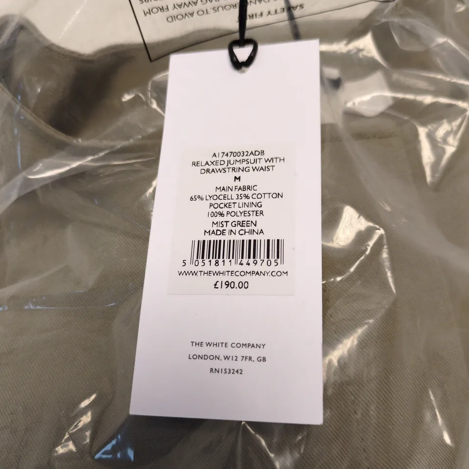 THE WHITE COMPANY RELAXED JUMPSUIT WITH DRAWSTRING WAIST – MIST GREEN, SIZE M