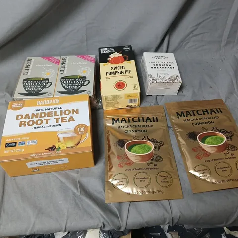 APPROXIMATELY 6 ASSORTED TEAS INCLUDING – DANDELION ROOT TEA BOX PLUS MATCHA CHAI BLEND SACHETS