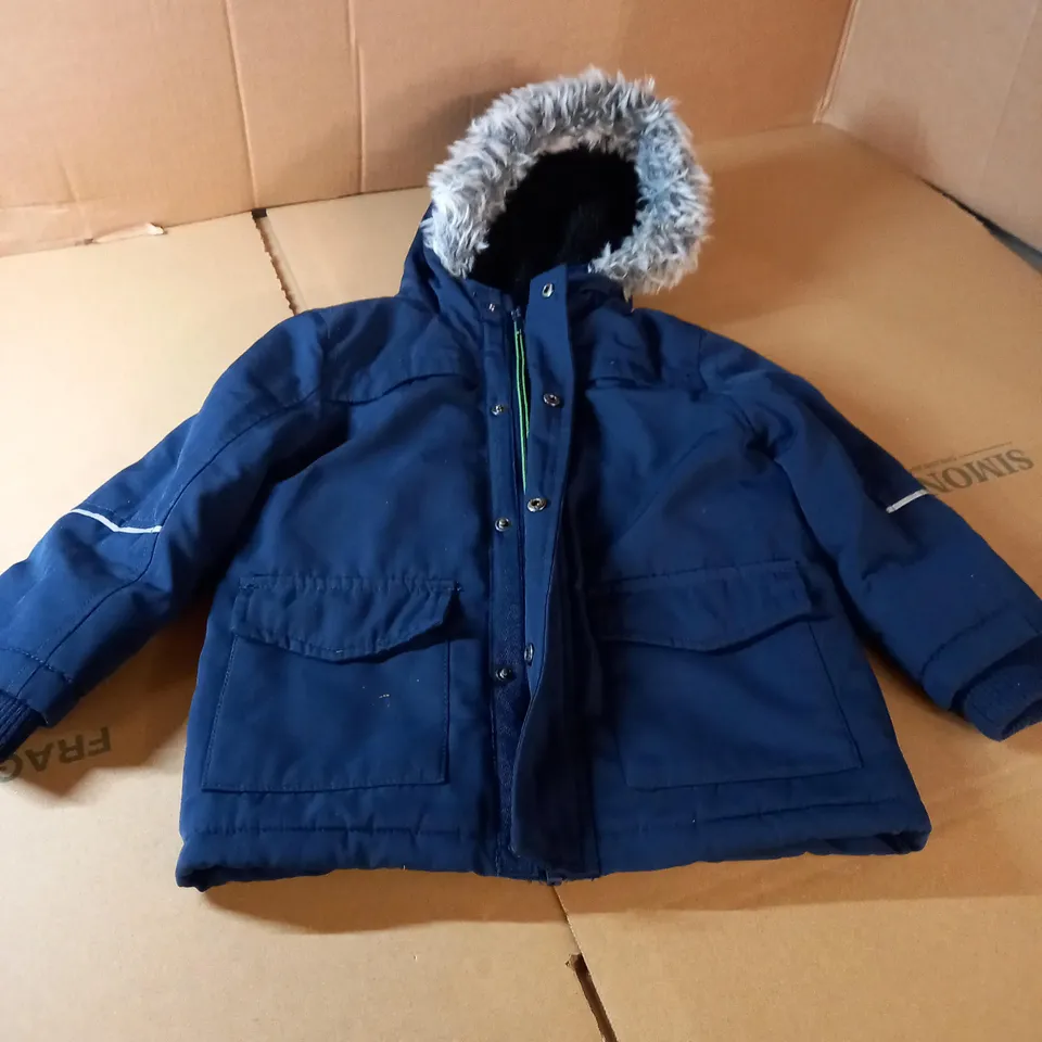 F&F KIDS BLUE HOODED COAT - 3-4 YEARS