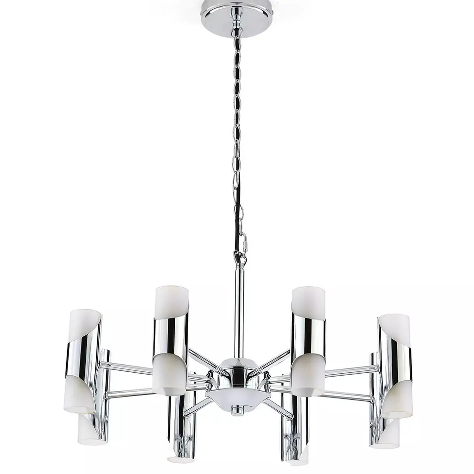 STATEMENT 8-ARM RETRO GLASS CHROME CEILING LIGHT