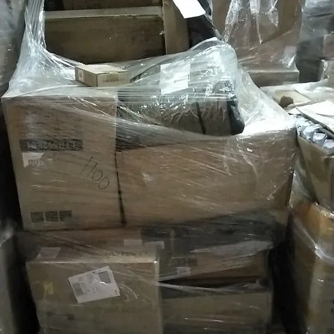 PALLET TO INCLUDE LADDER SHELF, LED FLOOD LIGHT, TRASH CAN, CHAIR AND OTHER ASSORTED ITEMS...