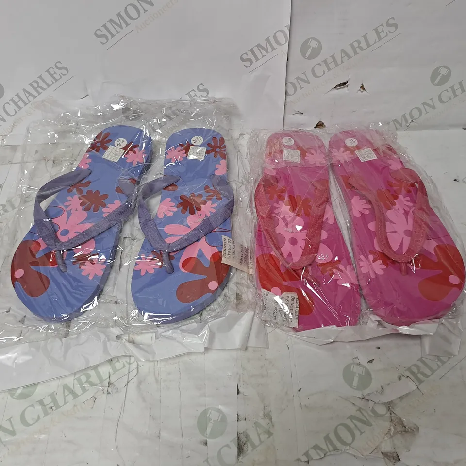 BOX OF APPROXIMATELY 12 VARIOUS SIZED FLIPFLOPS IN PURPLE/PINK 
