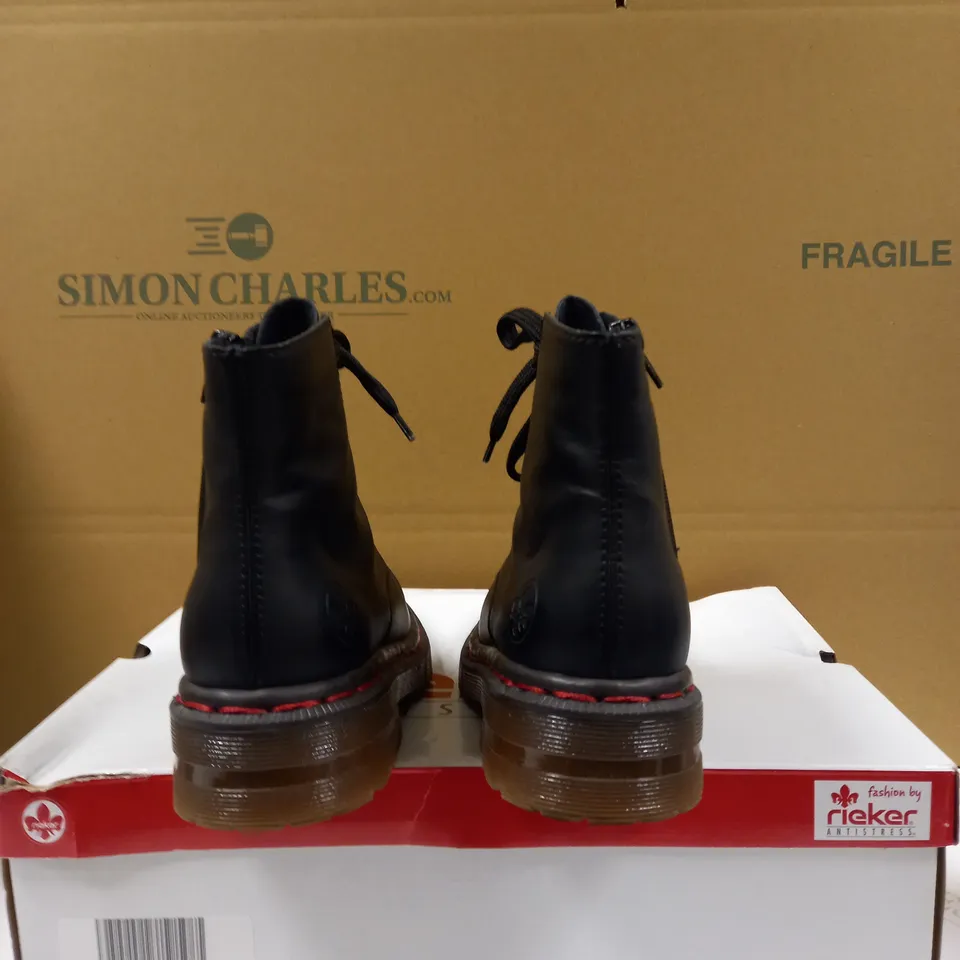 RIEKER LACE ANKLE BOOTS BLACK - SIZE 5