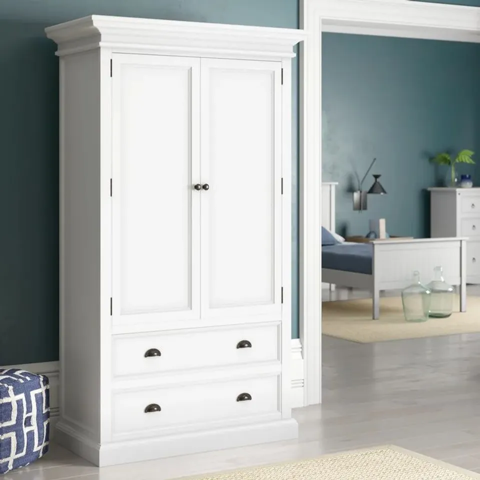 BOXED GEROLD 2 DOOR SOLID WOOD WARDROBE, WHITE (1 BOX)