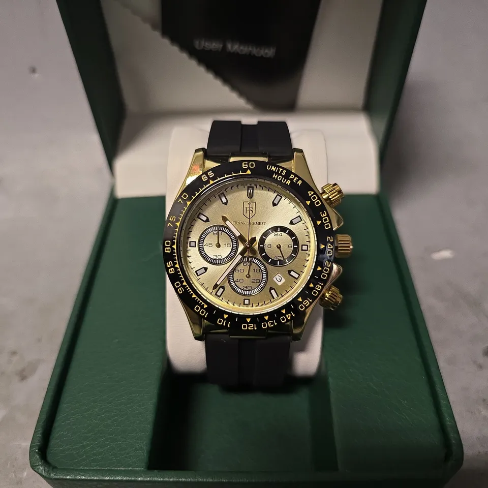 FRANK SCHMIDT WATCH – MULTI FUNCTION SUB DIALS WITH DATE – HQ RUBBER SPORTS STRAP – 3ATM WATER RESISTANT – GIFT BOX INCLUDED