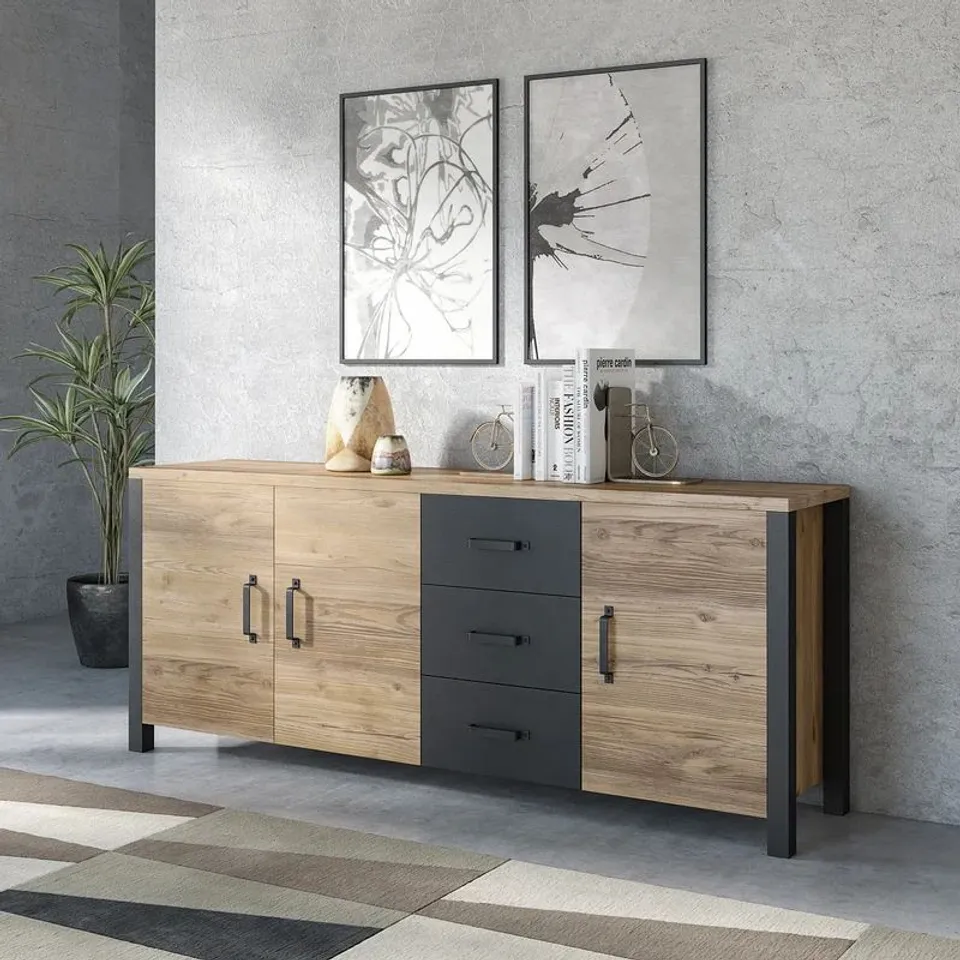 BOXED MONANGO 192CM WIDE 3 DRAWER SIDEBOARD (3 BOXES)