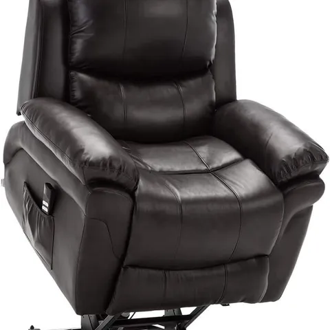 BOXED MADISON DUAL RISE BROWN FAUX LEATHER RECLINING EASY CHAIR (2 BOXES)