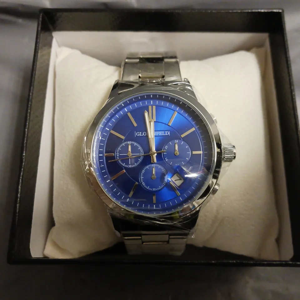 GLOBENFELD MARKSMAN SILVER BLUE DIAL STAINLESS STEEL CASE WATCH 