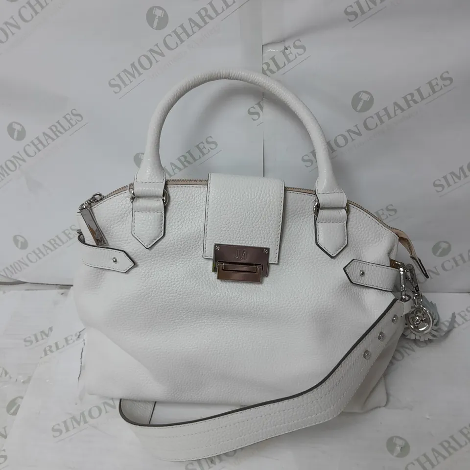 JULIEN MACDONALD LEATHER TASSEL HANDBAG IN WHITE WITH SILVER DETIAILS 