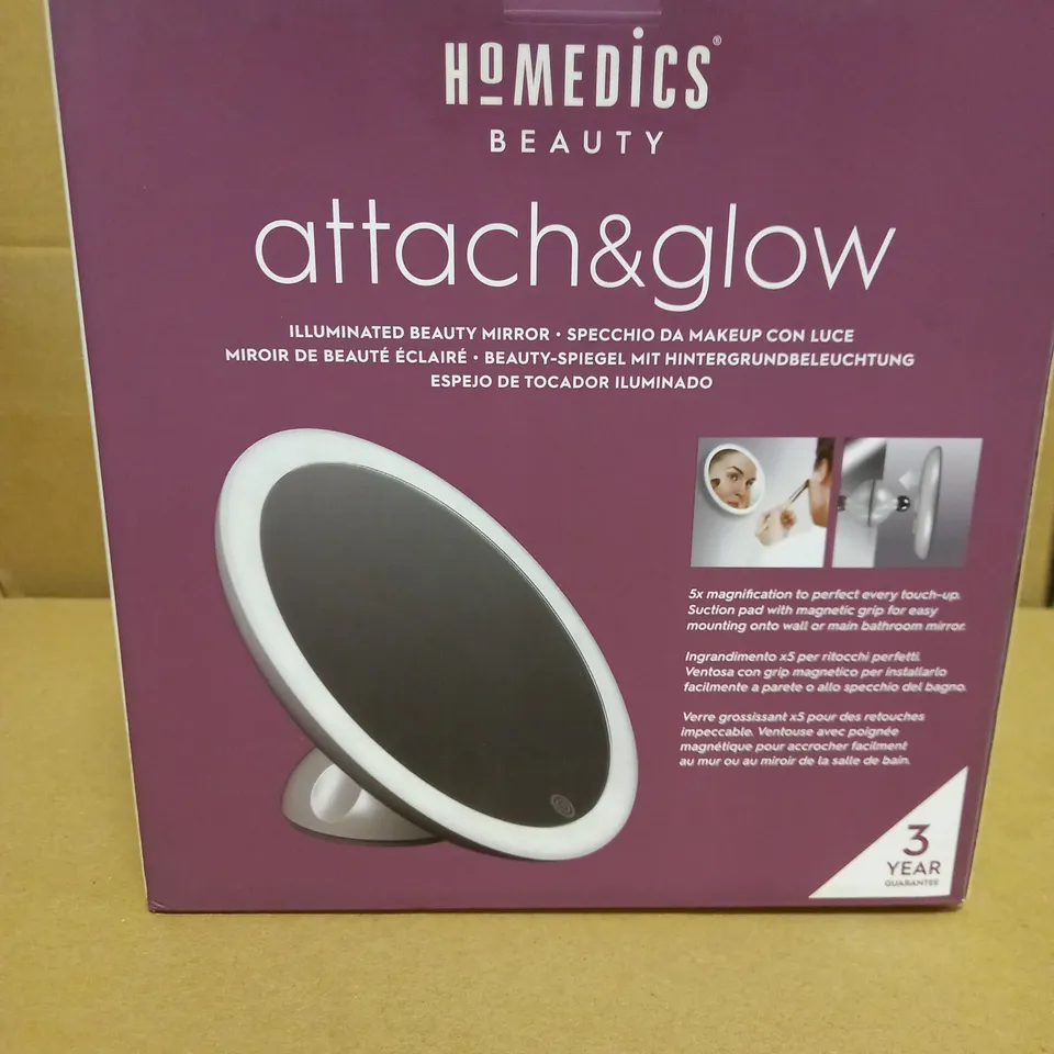 BOXED HOMEDICS ATTACH & GLOW RECHARGABLE LED MIRROR