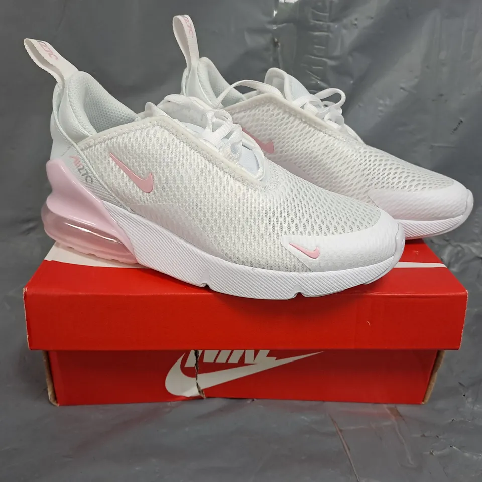BOXED PAIR OF NIKE AIR MAX 270 KID'S SHOES IN WHITE/PINK SIZE UK 1
