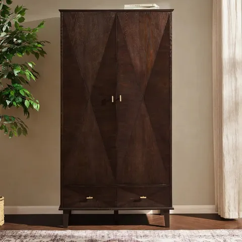 BOXED DUSK BRIANNA CONCAVE 2 DOOR WARDROBE WITH DRAWERS - WALNUT (2 BOXES)