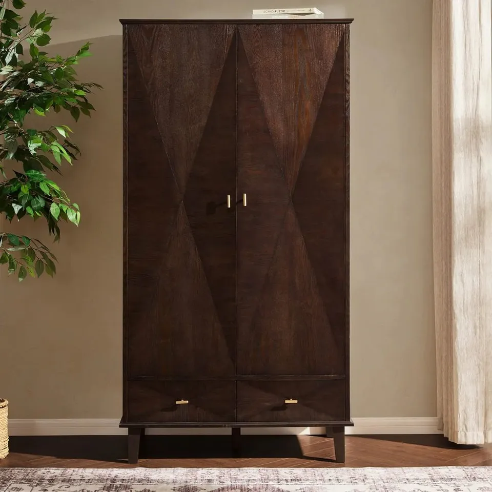 BOXED DUSK BRIANNA CONCAVE 2 DOOR WARDROBE WITH DRAWERS - WALNUT (2 BOXES)