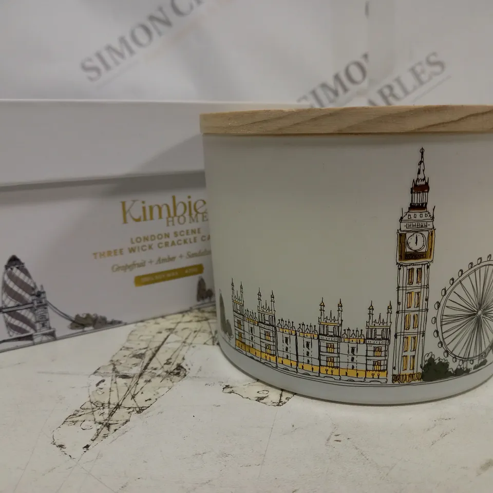 BOXED KIMBIE LONDON SCENE THREE WICK CRACKLE CANDLE