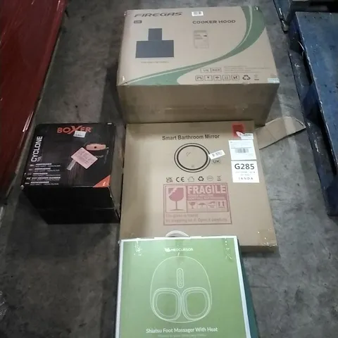 PALLET OF HOUSEHOLD ITEMS TO INCLUDE COOKER HOOD,MIRROR,FOOT MASSAGER, CYCLONE 10L AND OTHER ASSORTED ITEMS...