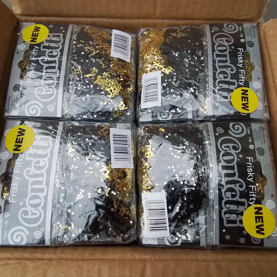 LOT OF 4 BOXES OF BRAND NEW FRISKY FIFTY CONFETTI - 144 PIECES PER BOX / TOTAL 576