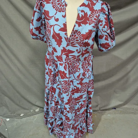 BODEN WOMEN'S FLORAL MAXI DRESS – BLUE WITH BURGUNDY PRINT, UK 12R