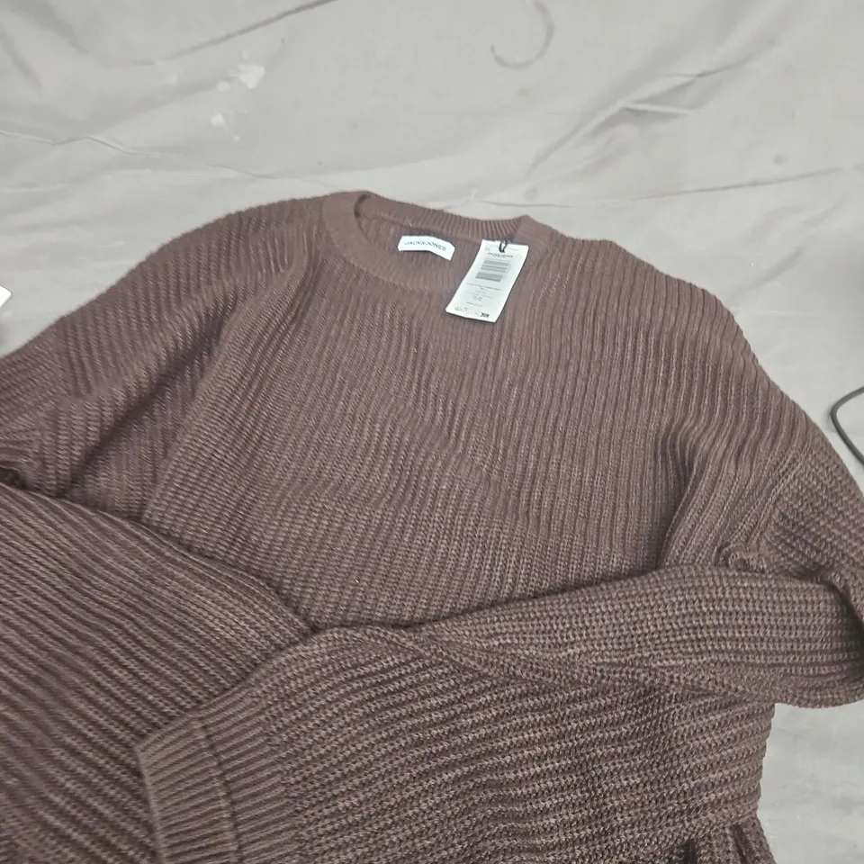 JACK & JONES KNIT CREW NECK JUMPER – BROWN – XL