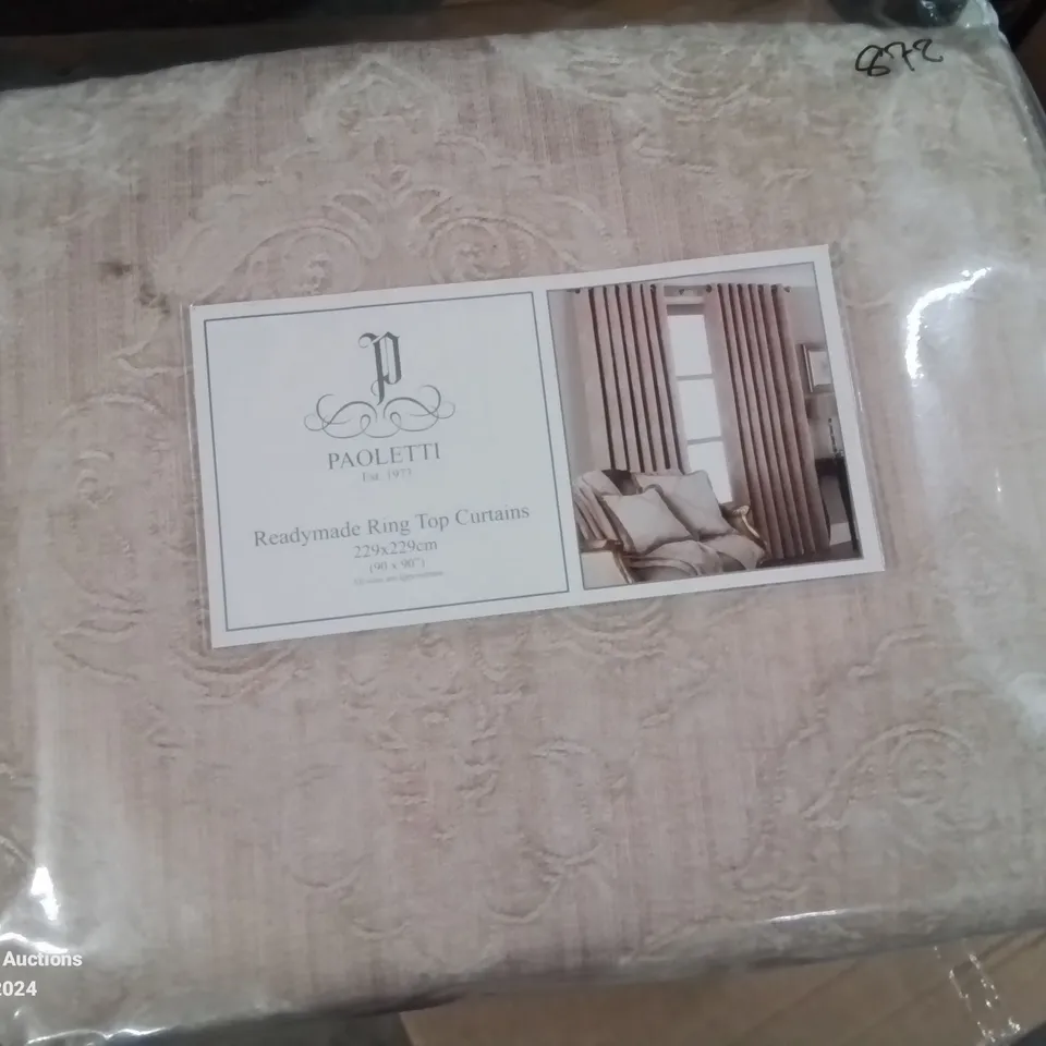 QUALITY BAGGED DESIGNER READY MADE RING TOP CURTAINS 229X229CM IN BEIGE