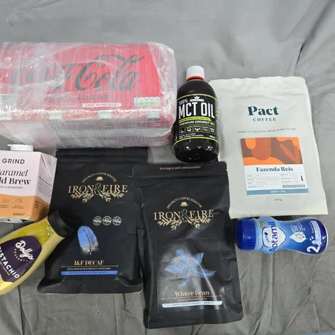 LOT OF 8 ASSORTED FOOD AND DRINK ITEMS TO INCLUDE IRON & FIRE COFFEE, COCONUT OIL AND PISTACHIO