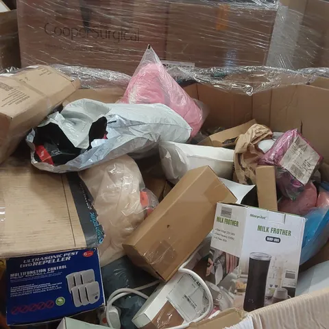 PALLET CONTAINING VARIOUS ASSORTED ITEMS TO INCLUDE: KETTLES, MILK FROTHER, INSECT REPELLENT ECT
