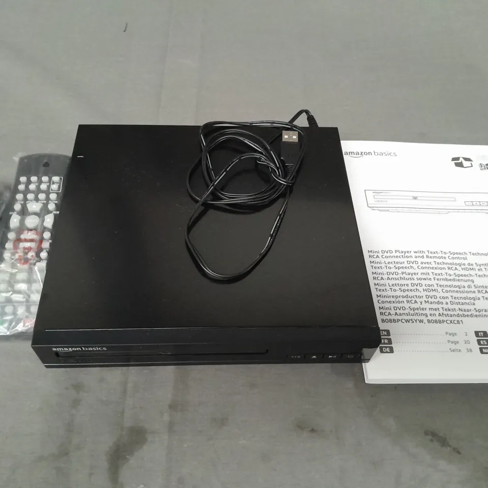 BOXED AMAZON BASICS DVD PLAYER