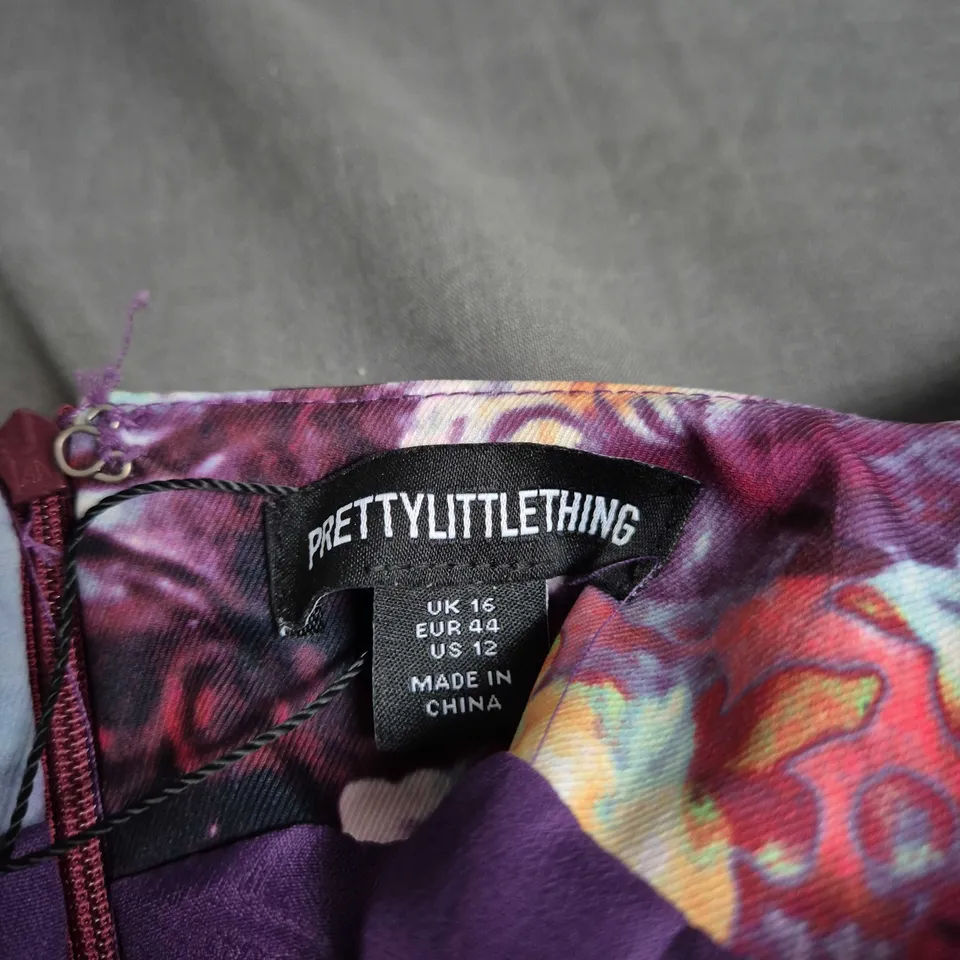 PRETTYLITTLETHING WOMEN'S FLORAL PURPLE DRESS , UK 16