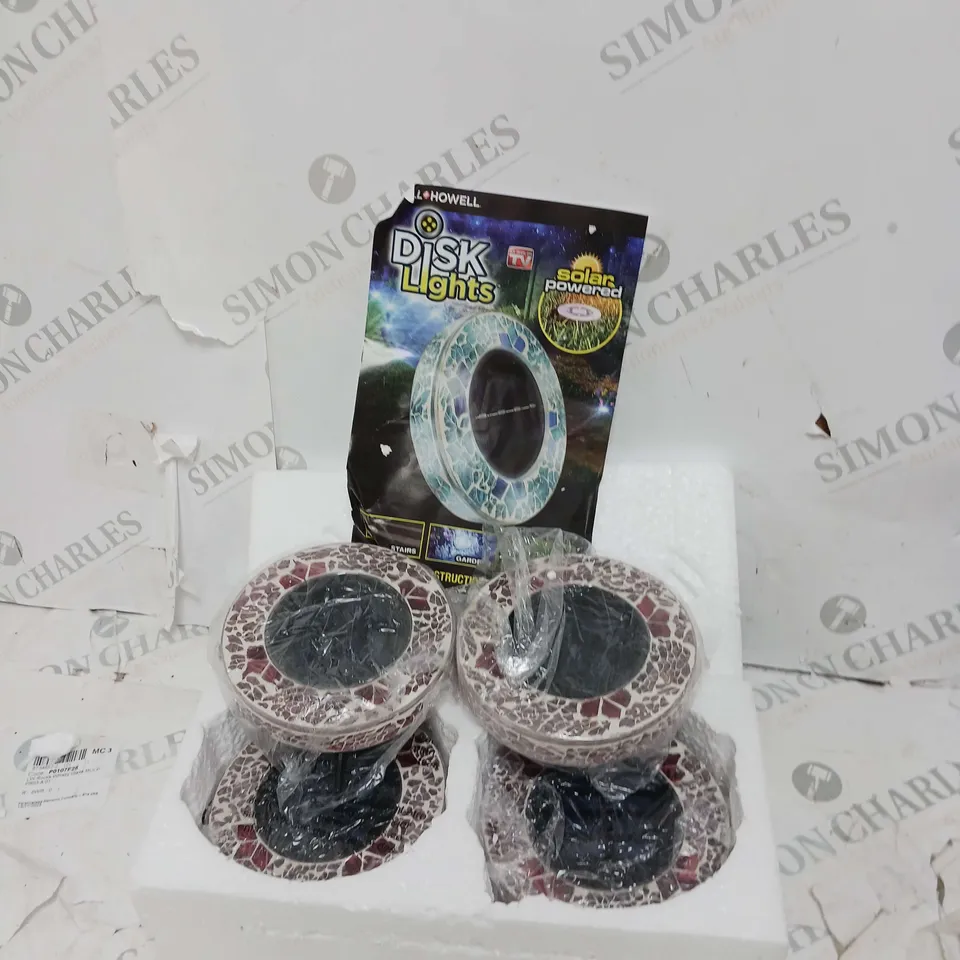 BELL & HOWELL SET OF 4 GLASS MOSAIC DESIGN SOLAR DISK LIGHTS
