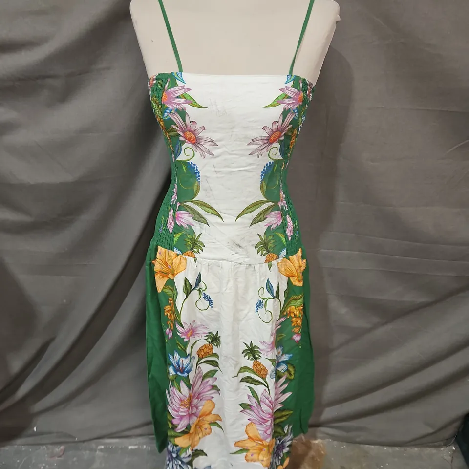FARM RIO TROPICAL FLORAL MAXI DRESS – GREEN & WHITE, XS