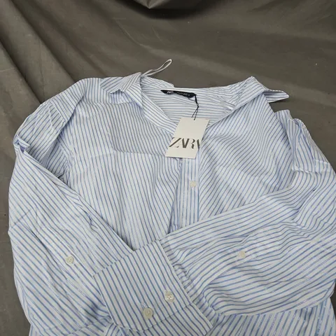 ZARA WOMEN'S STRIPED SHIRT – BLUE & WHITE, SIZE S