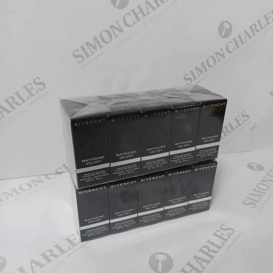 APPROXIMATELY 20 BOXED GIVENCHY 5ML MATISSIME VELVET RADIANT MAT FLUID FOUNDATION 04 MAT BEIGE 
