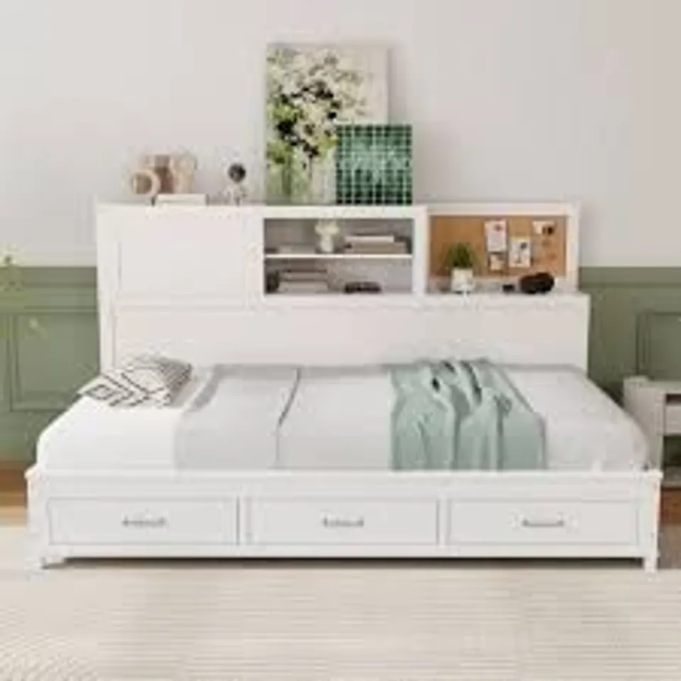 BOXED SINGLE/DOUBLE DAYBED FRAME WITH 3 STORAGE DRAWERS (2 BOXES)