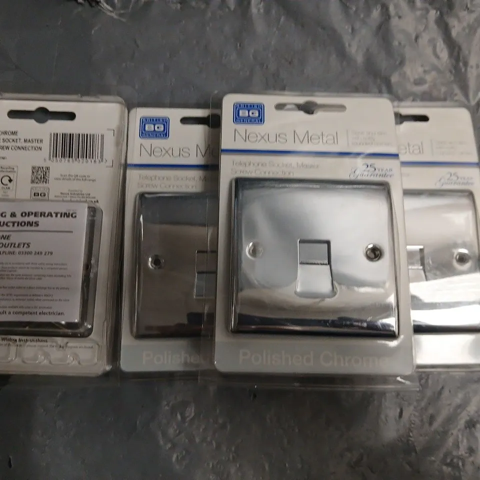 LOT OF 4 BG NEXUS METAL TELEPHONE SOCKET MASTER SCREW CONNECTIONS - POLISHED CHROME