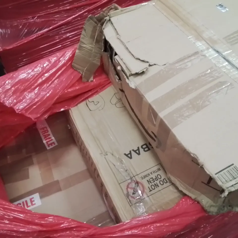 PALLET TO CONTAIN AN ASSORTMENT OF HOUSEHOLD ITEMS TO INCLUDE AIR FRYER, WALL MIRROR, HOT WATER DISPENSER AND MASSAGE CHAIR ECT