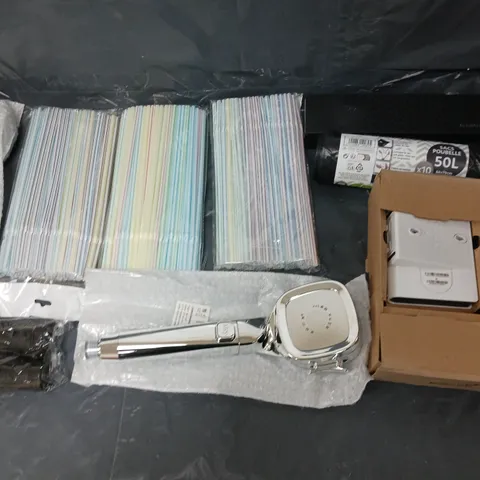 BOX OF APPROXIMATELY 8 ASSORTED ITEMS TO INCLUDE - NAMISU PEN, STRAWS, AND GEO GAS CONNECTOR ETC. 