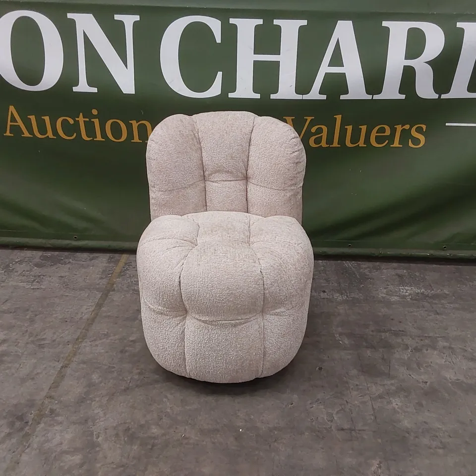 QUALITY DESIGNER BUMPER CIRCA GLAM FABRIC DINING CHAIR ON WHEELS - SAND