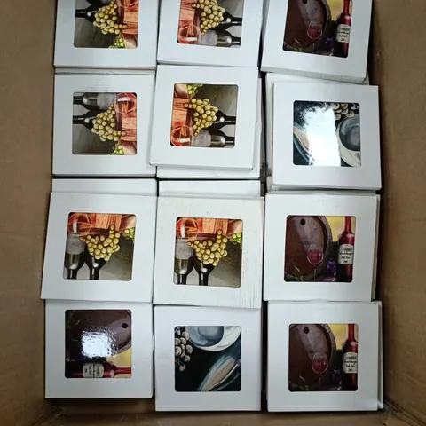 BOX OF ASSORTED TILES WITH WINE/FLORAL DECAL