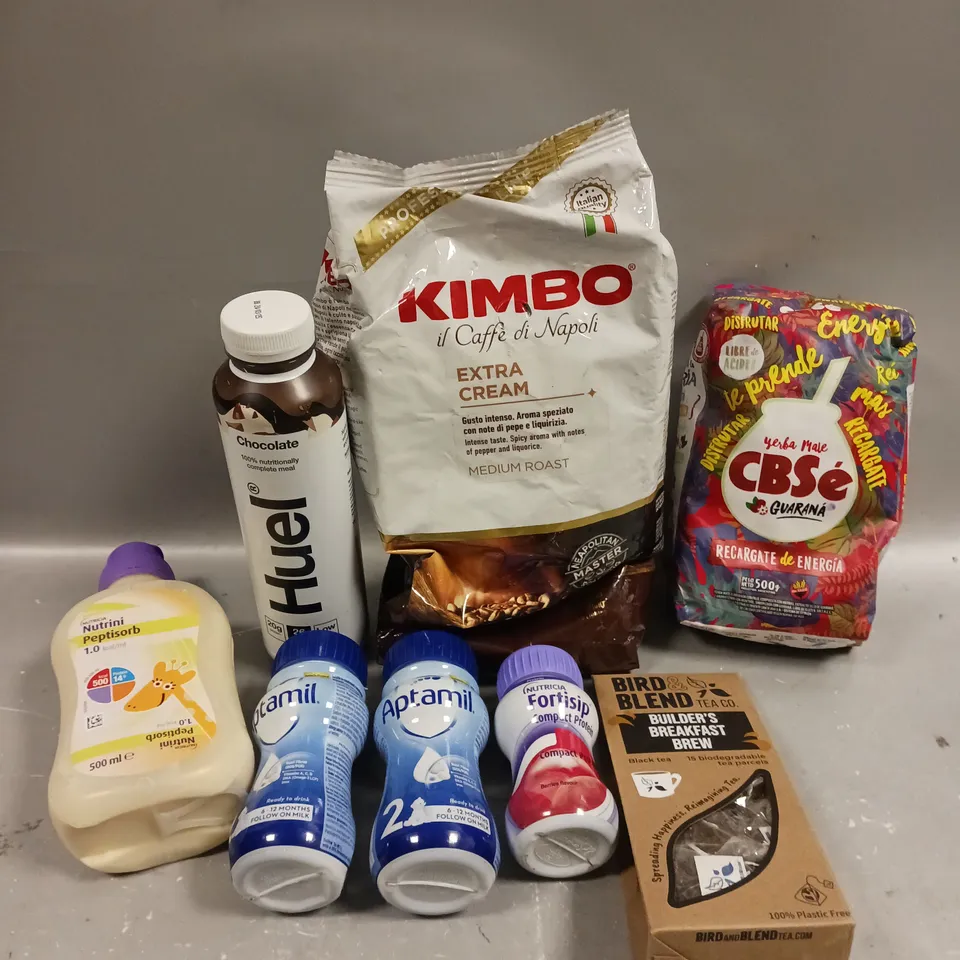 8 X ASSORTED FOOD/DRINKING PRODUCTS TO INCLUDE BIRD & BLEND BUILDERS TEA, HUEL FOOD SUPPLEMENT DRINK, APTAMIL FOLLOW ON DRINK ETC