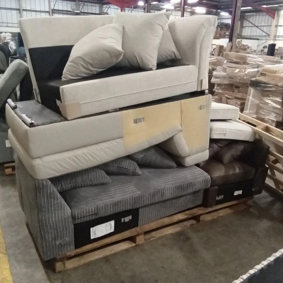 PALLET OF ASSORTED INCOMPLETE DESIGNER SOFA PARTS AND PIECES 