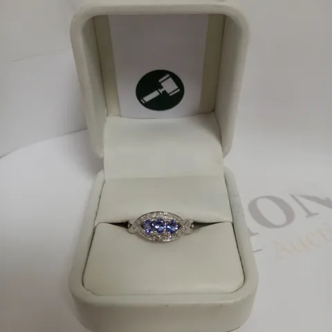DESIGNER 9CT WHITE GOLD TANZANITE AND DIAMOND DRESS RING
