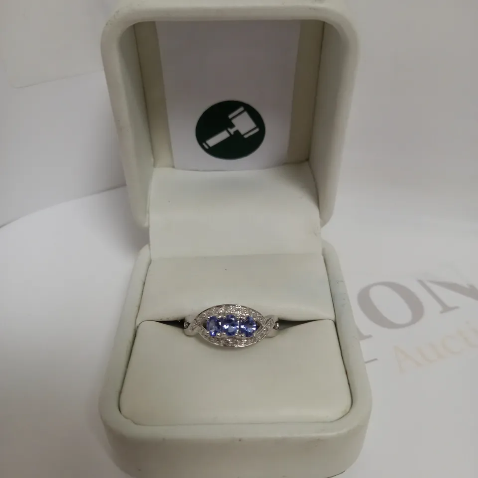 DESIGNER 9CT WHITE GOLD TANZANITE AND DIAMOND DRESS RING